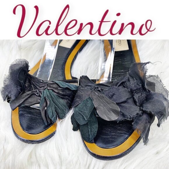 VALENTINO Leather Mesh & Chiffon Embellished Flat Sandals, Size 38 - Picture 2 of 10